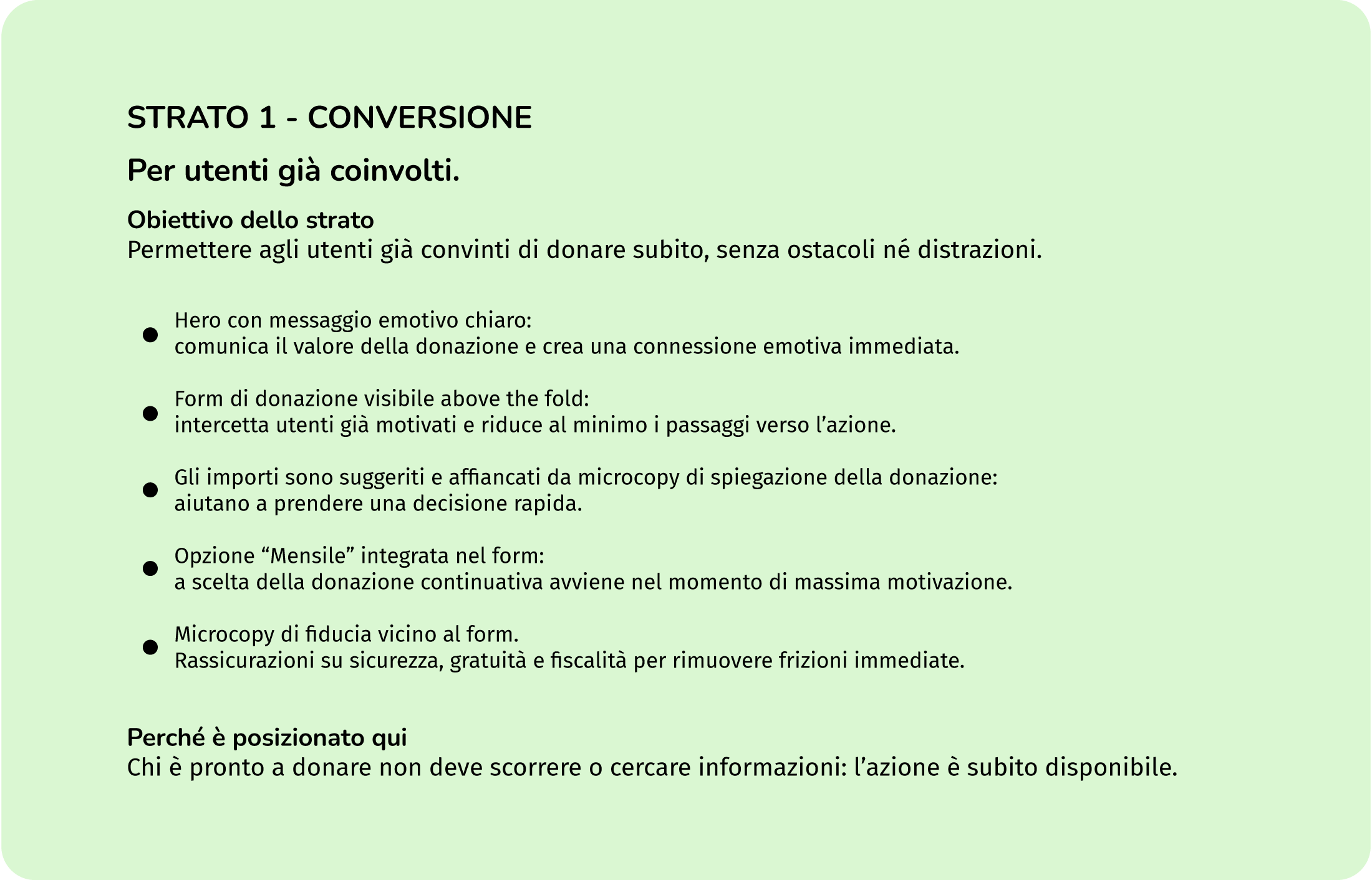 UX design landing Dynamo Camp — struttura a livelli