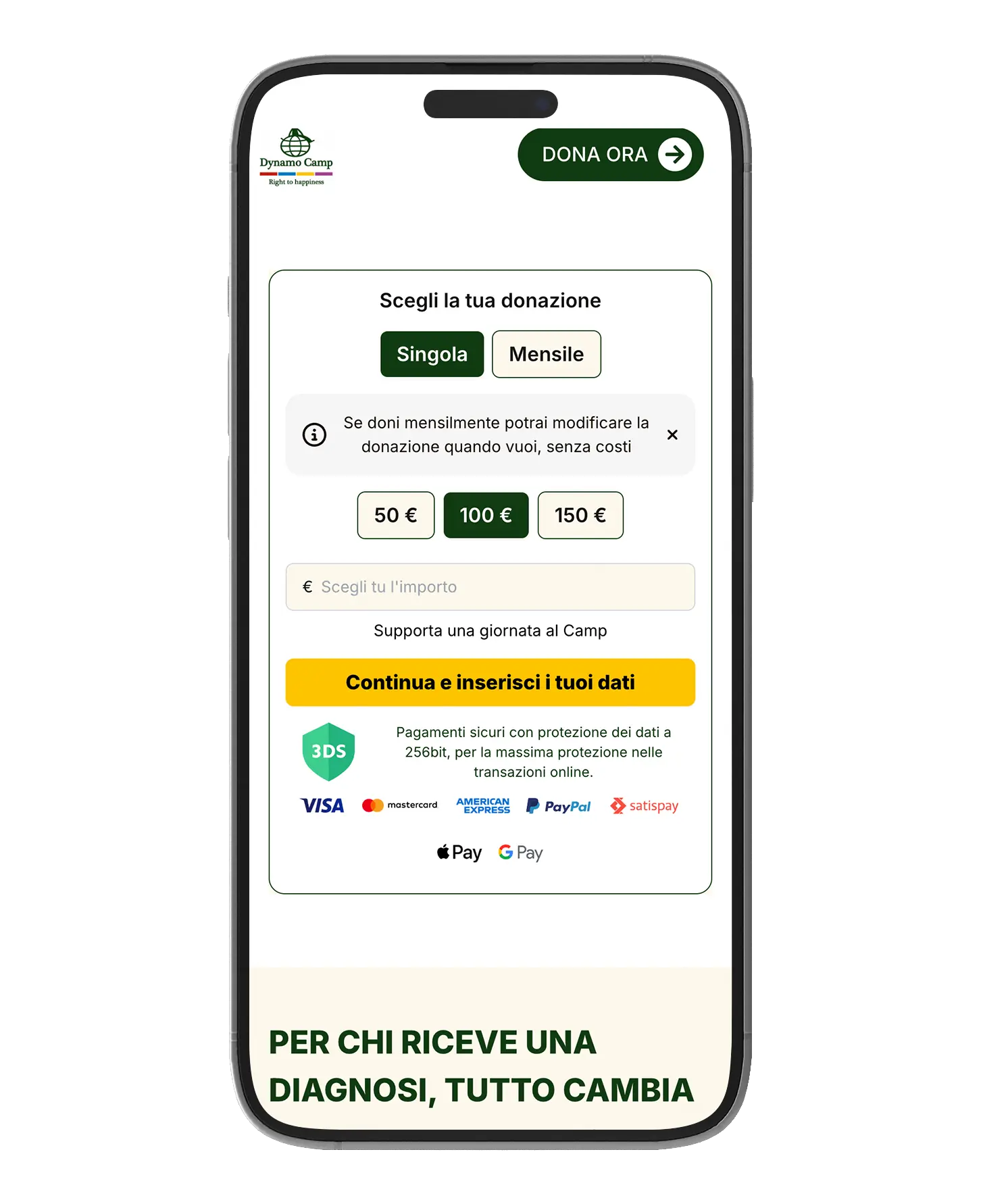 Mockup mobile landing Dynamo Camp — vista 1