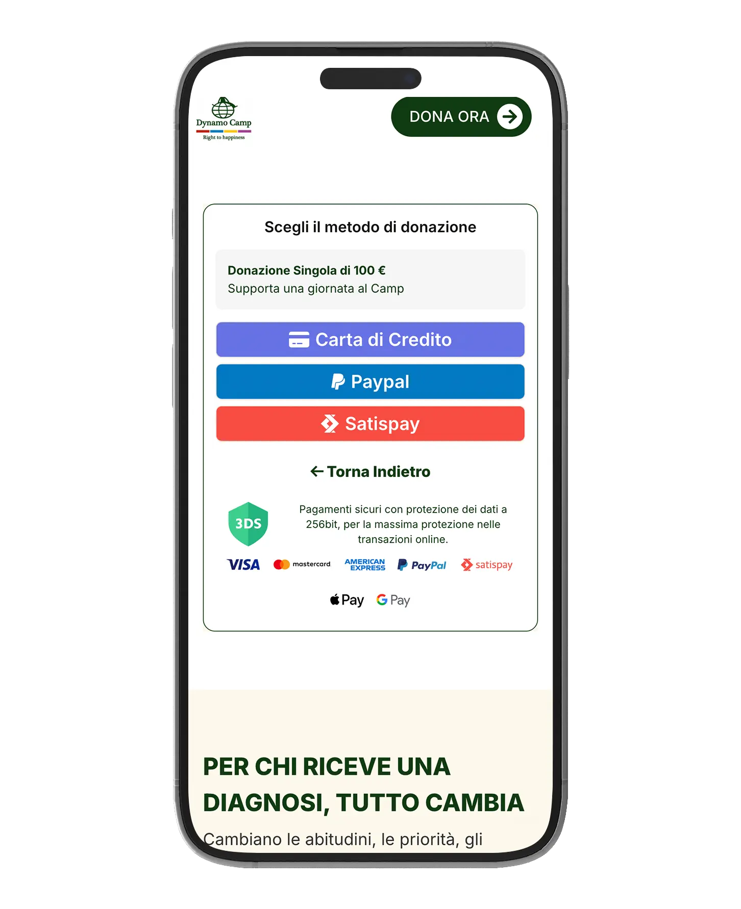 Mockup mobile landing Dynamo Camp — checkout